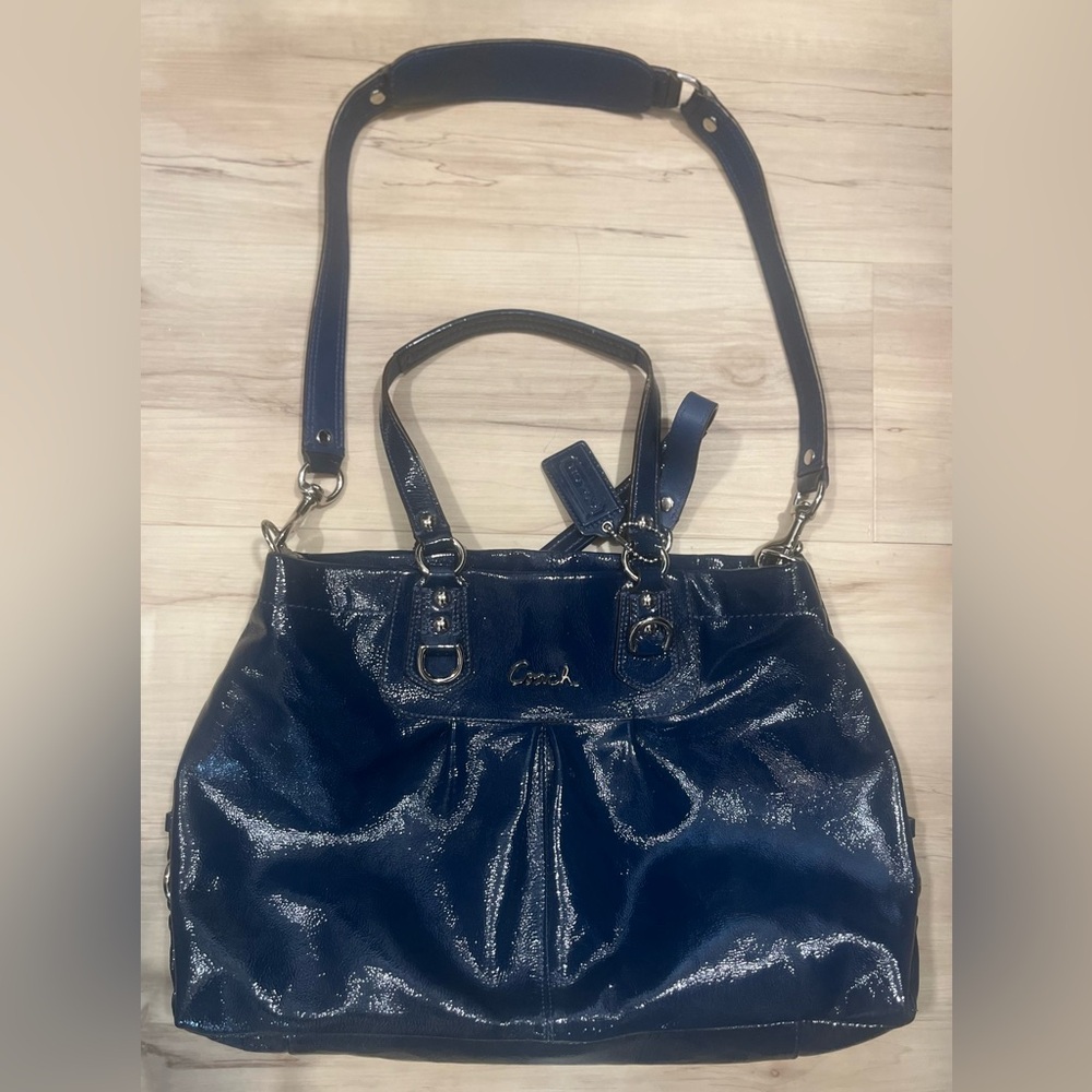 Coach Patent Leather Ashley Carryall in Cobalt Blue